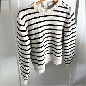 Zara Striped Knit Sweater with Gold Buttons